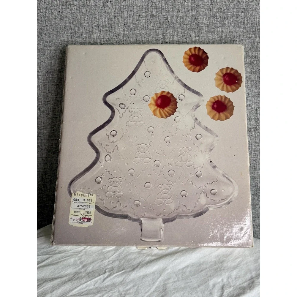 Vintage CHRISTMAS‎ TREE CRYSTAL Glass Serving Dish TEDDY BEAR 12